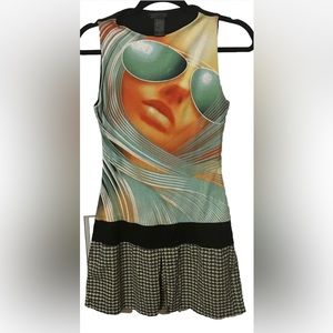 Vintage Custo Barcelona Graphic Print Mini Dress 2000’s Y2K Retro Size X-Small